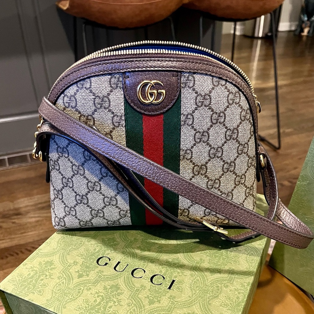 Gucci Beige and Brown Crossbody with Green and Red Stripe